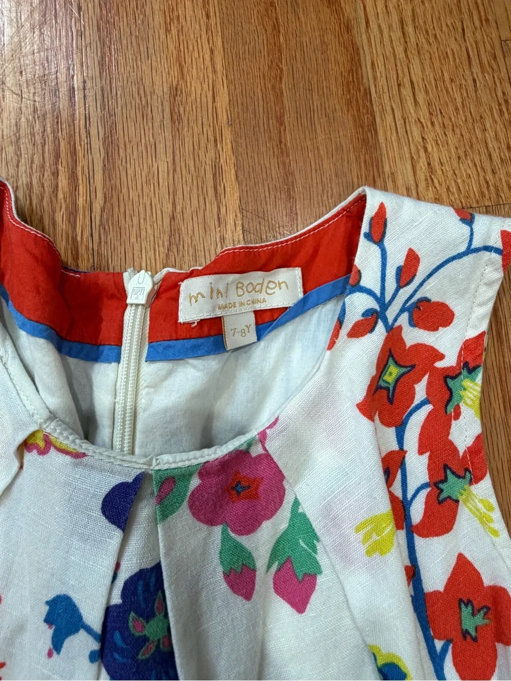Mini Boden White Floral Sundress with Red Sash